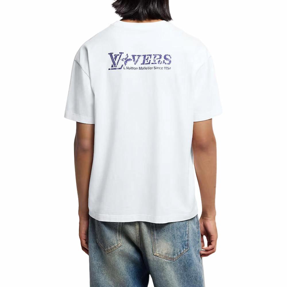 LOUIS VUITTON SS25 Koleksi Musim Semi/Panas Pria Kaos Lengan Pendek Kerah Bulat Warna Polos Bermotif (Unisex)