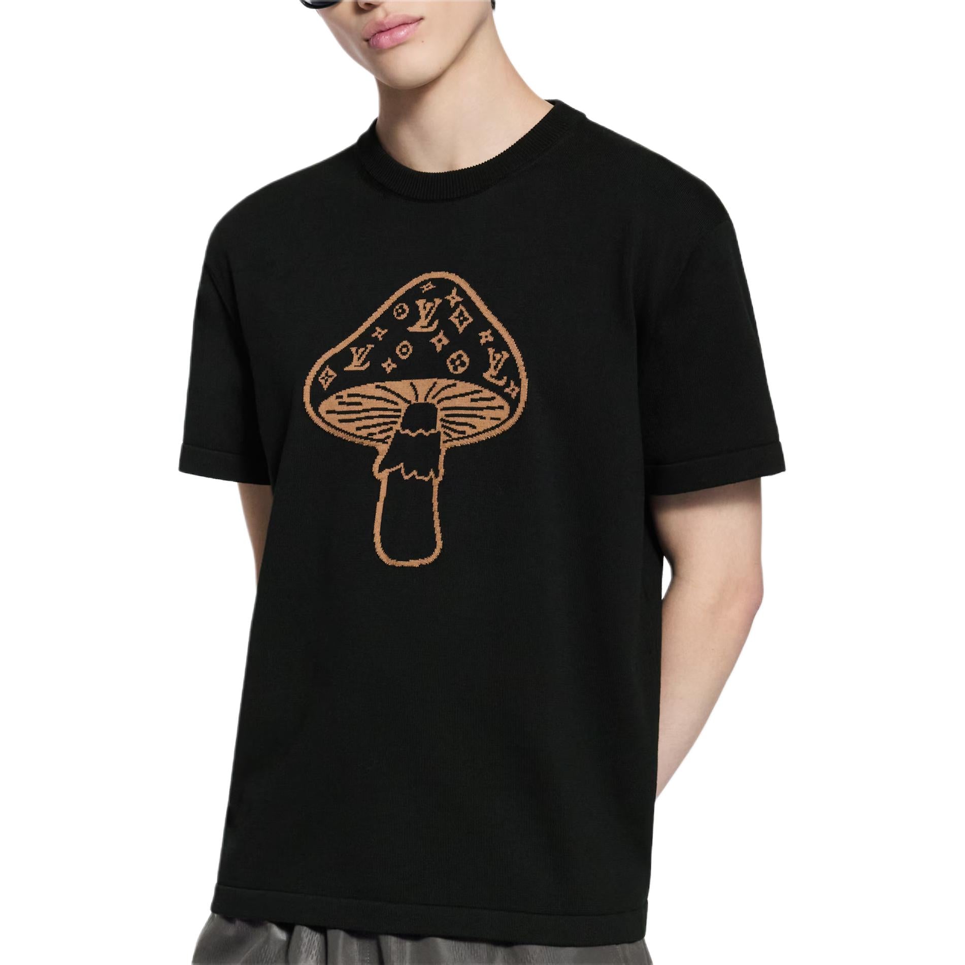 LOUIS VUITTON SS26 Koleksi Musim Semi Awal Pria Kaos Lengan Pendek Leher Bulat Motif Jamur Intarsia (Unisex)
