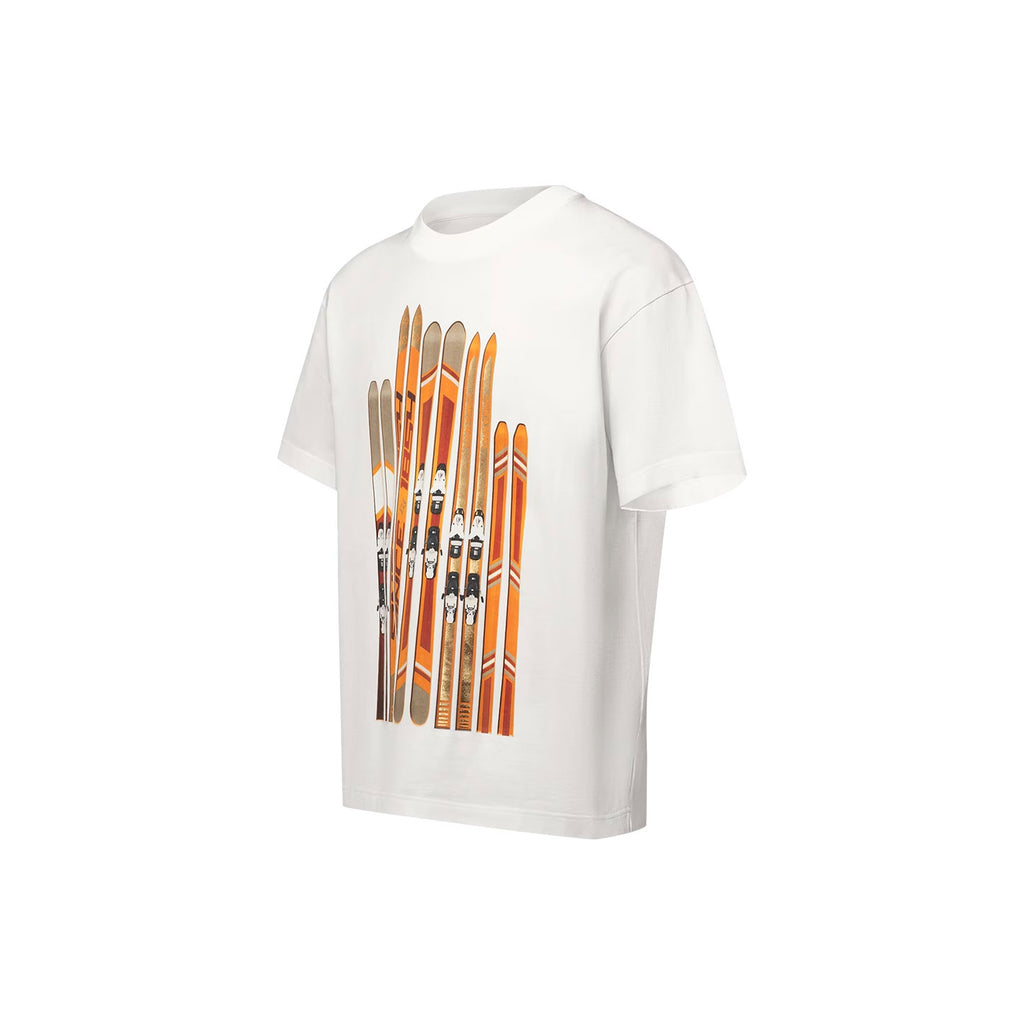 LOUIS VUITTON SKI Ski Collection FW24 Kaos Lengan Pendek Leher Bulat Bahu Jatuh Bermotif, Unisex, Putih