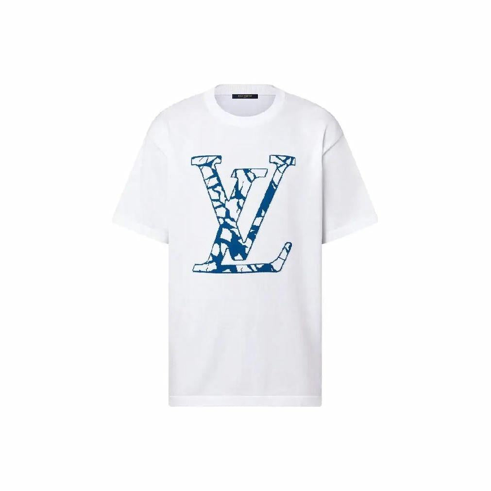 Kaos Lengan Pendek LOUIS VUITTON FW23 dengan Cetakan Logo, Unisex, Putih