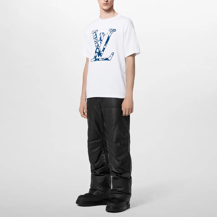 Kaos Lengan Pendek LOUIS VUITTON FW23 dengan Cetakan Logo, Unisex, Putih